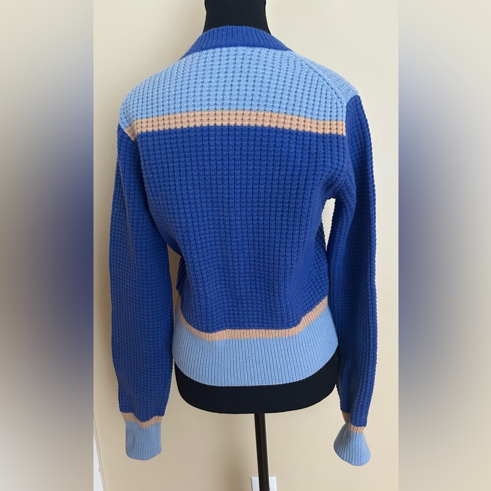 Marni Blue Colorblock V-Neck Sweater with Tan Accents - Picture 4 of 4